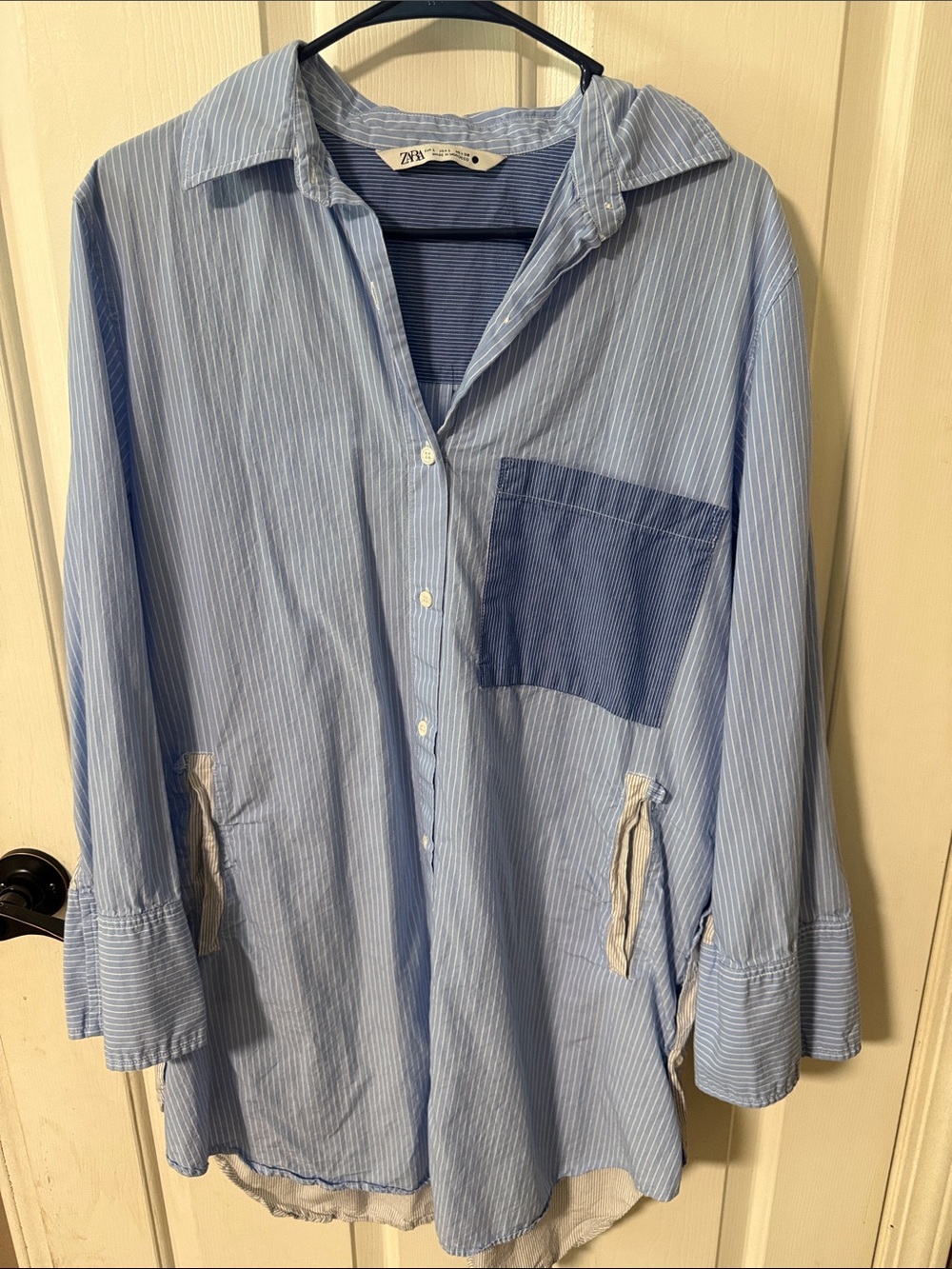 Zara Blue Striped Button-Down dress Shirt with Contrast Pocket